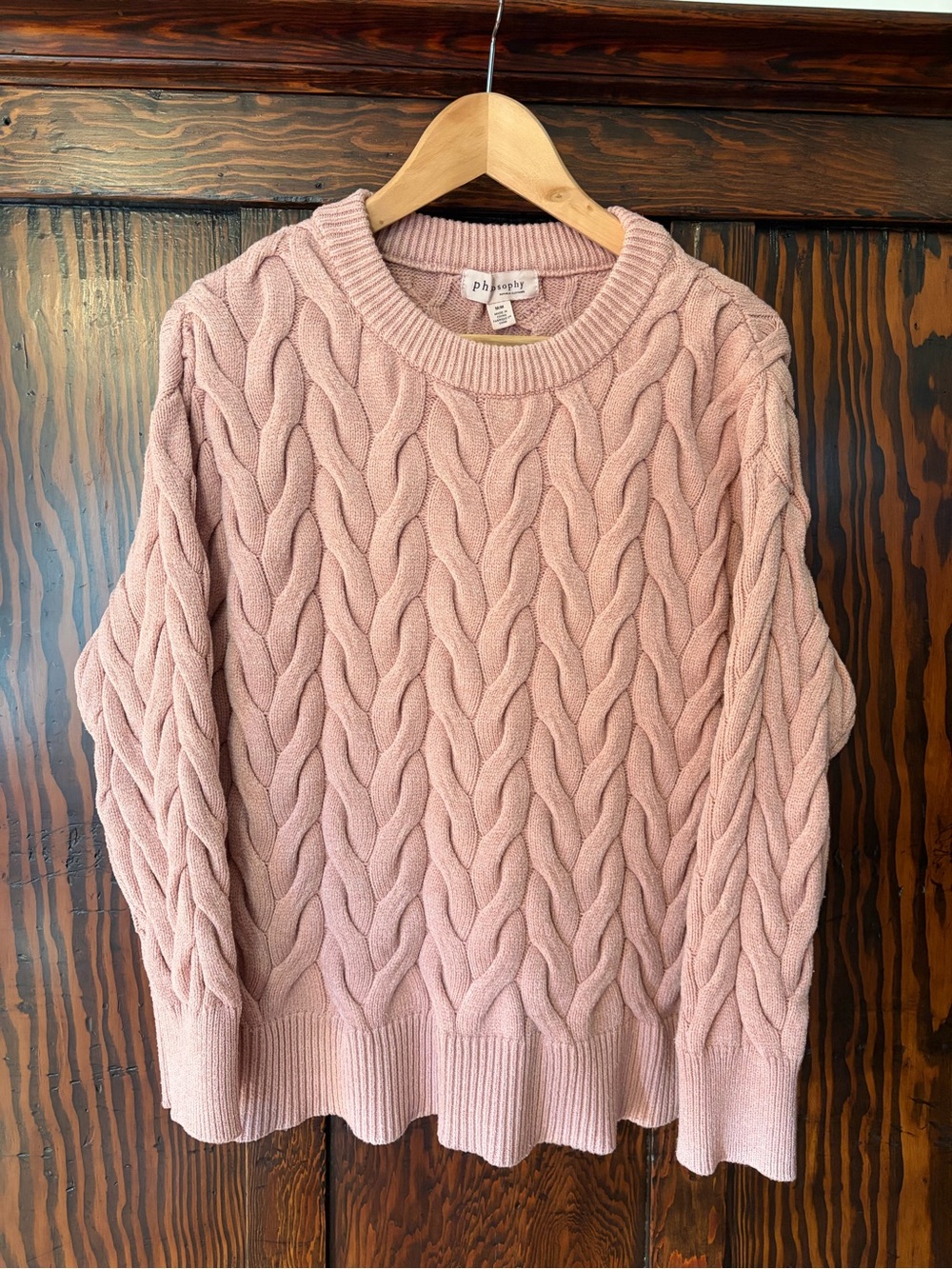 Philosophy Dusty Pink Cable-Knit Crewneck Sweater